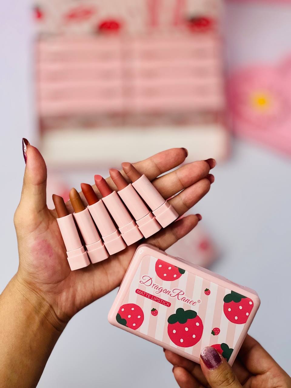 Dragon Ranee Colourme Mini Lipstick Set – Strawberry (6 Matte Shades | Long Lasting | Waterproof