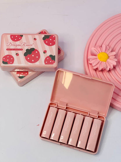 Dragon Ranee Colourme Mini Lipstick Set – Strawberry (6 Matte Shades | Long Lasting | Waterproof