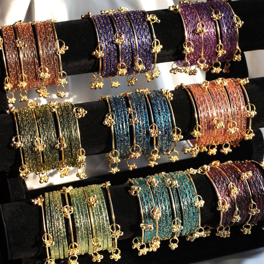 Kashmiri Bangles-Golden Bangles with Glass Churiyaan