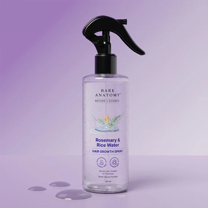 Bare Anatomy Rosemary Water Spray for Hair Growth & Hair Thickness with Rice Water