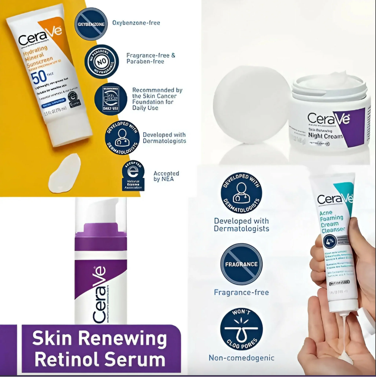 CeraVe 4-in-1 Skincare Kit: Night Cream, Sunblock, Cleanser & Serum