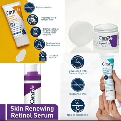 CeraVe 4-in-1 Skincare Kit: Night Cream, Sunblock, Cleanser & Serum